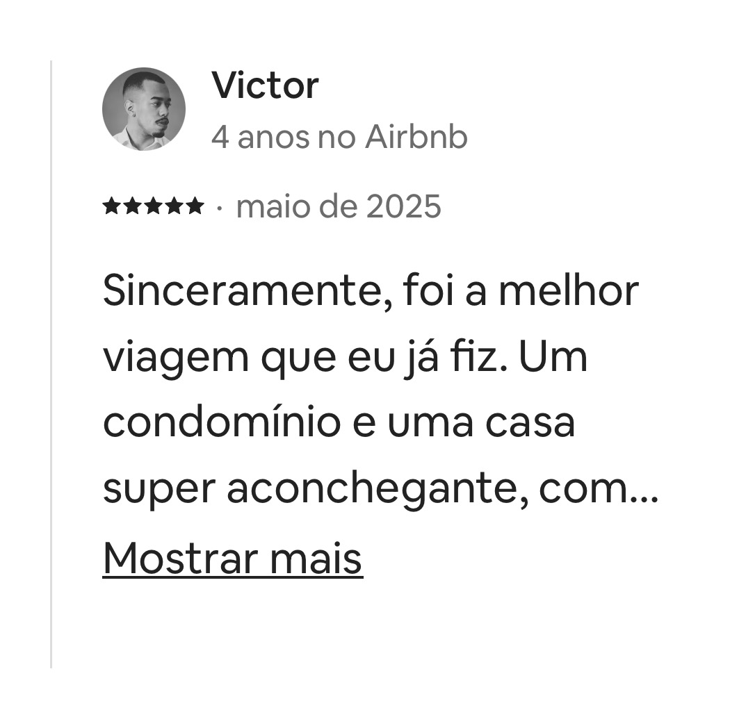 Avaliação do Victor — maio de 2025: 'Sinceramente, foi a melhor viagem que eu já fiz...'
